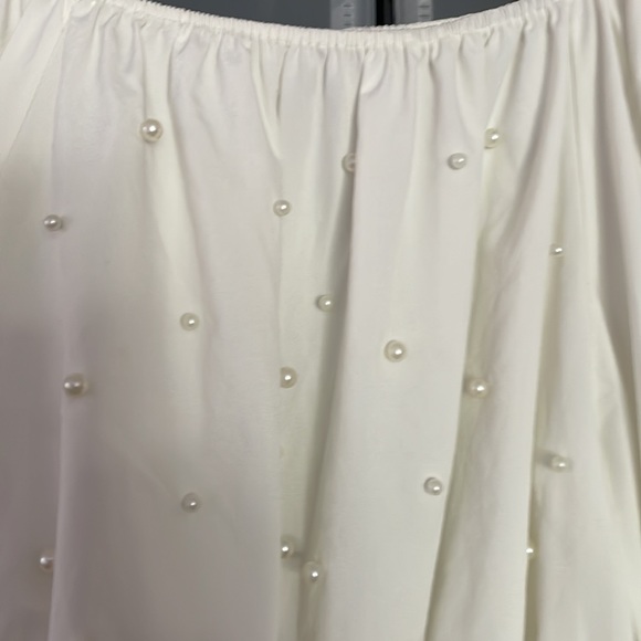 Golden Days Paris White Shirt wPuff Sleeves & Pearls On Front of Shirt Size S/M - Picture 4 of 6